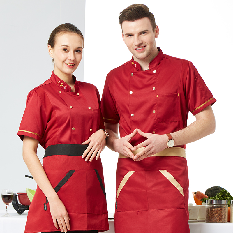 Beautiful hotel mua bếp workclothes nam ngắn tay mùa hè mỏng kiểu Trung Quốc dọc cổ áo đầu bếp thở ròng bảo hộ lao động tùy chỉnh