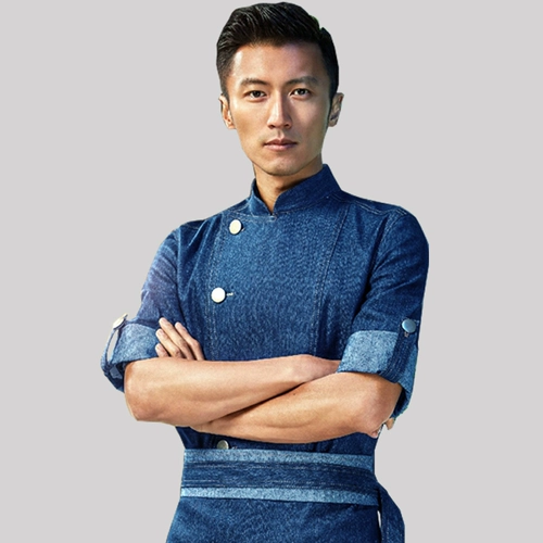 Рабочая одежда Николаса Це и того же шеф-повара, как и отель с длинными рукавами, кухня кухонная джинсовая джинсовая джинсовая ткань 7-четверть.