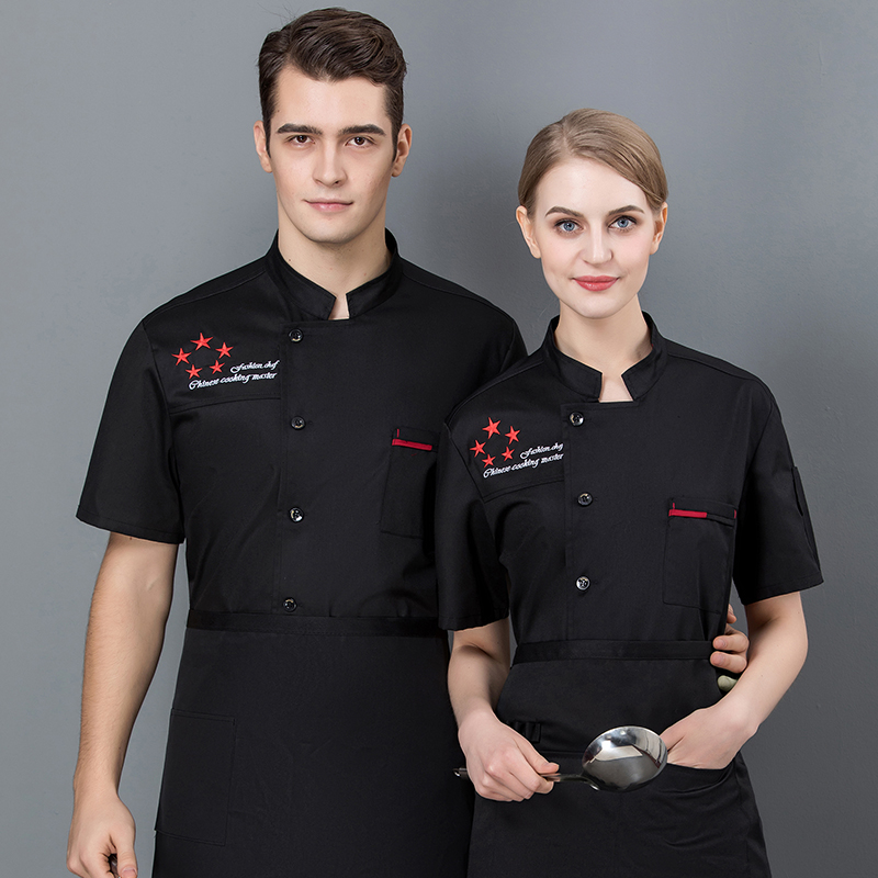 Thở ròng workclothes đầu bếp nam bếp khách sạn ngắn tay sau khi đầu bếp váy mùa hè đầu bếp nhà hàng quần áo làm việc