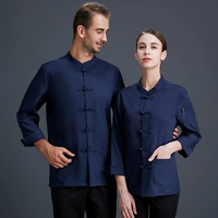 SC лен на пуговицах с длинным рукавом синий