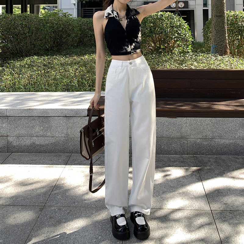 White high-waisted wide-leg loose jeans women's 2022 spring and summer new casual straight-leg pants drape mopping pants