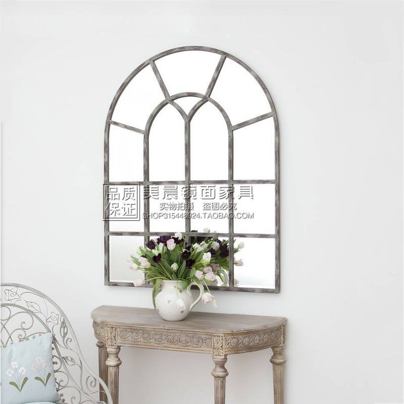 Nordic arc-shaped decorative mirror False window Entrance mirror adherent mirror Living room dining room background wall Wrought iron fireplace mirror