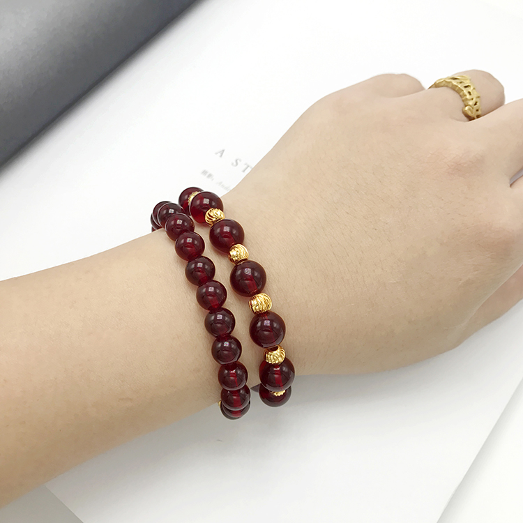 Vòng đeo tay Sha Jinyu Rượu vang đơn vòng Rượu vang đỏ Garnet Vòng tay nam nữ May mắn Việt Nam Vàng Phi Phi Thời gian lâu phai vòng hồ ly