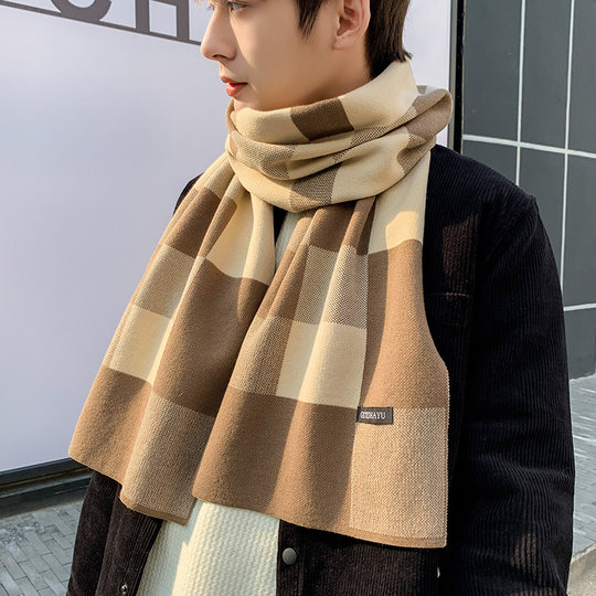 Scarf men's winter warm thickened shawl men's student Korean style versatile plaid scarf for boys and girls trendy winter
