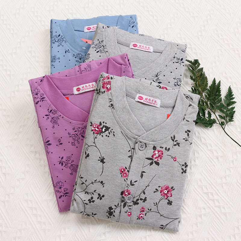 Large size middle-aged and elderly cotton printed autumn clothes one-piece mother cotton cardigan long-sleeved elderly cotton sweater female cardigan