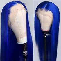 Long Straight Soft Hair Blue Wig For Women Colored Blonde