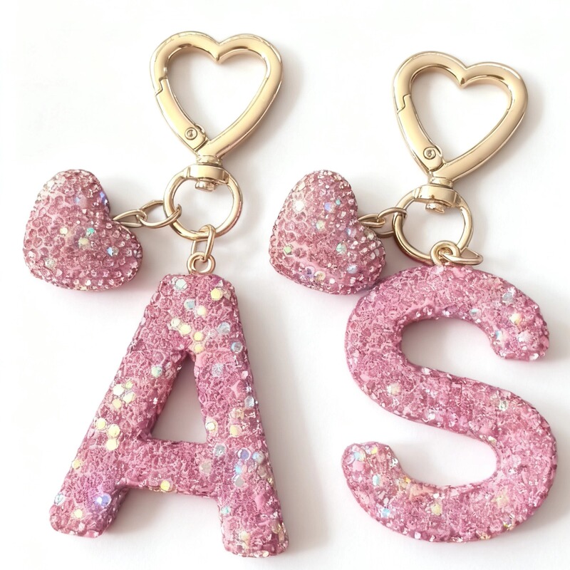 Pink Diamond-Encrusted English Letter Keychain Pendant Car Interior Accessories Bag Pendant Name Letter Gift Pink Diamond-Encrusted English Letter Keychain Pendant Car Interior Accessories Bag Pendant Name Letter Gift