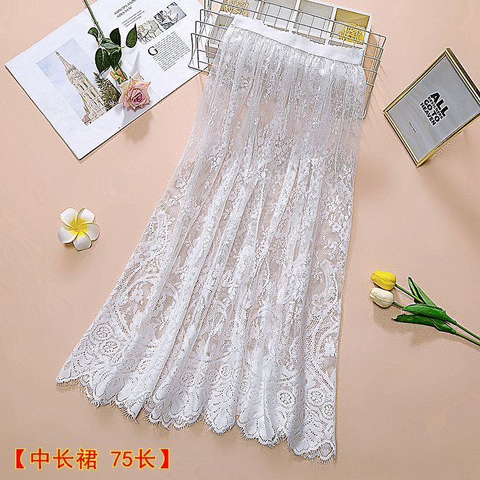 Lace Cheongsam Lining Skirt Layered with 2026 Summer New Mesh Splicing Inner Skirt Mid-Length Outer Skirt