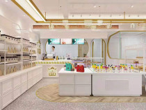 Bread display cabinet Side cabinet Glass display rack Cake display cabinet shelf Titanium plated white cabinet Cake shop display cabinet