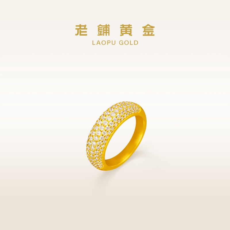Old Shop Gold Traditional Handmade Pure Gold Ring·Starry Diamond Ring (Wide Band Style)