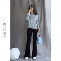 Micro-lapped pants womens high waist thin hanging feeling 2020 spring and autumn new knitted wide leg pants loose straight black flared pants