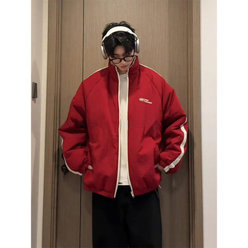 Christmas Red Reversible down Jacket for Men, Winter American High Street Style, Stand Collar, Double-Sided Cotton Coat, Couple's Jacket