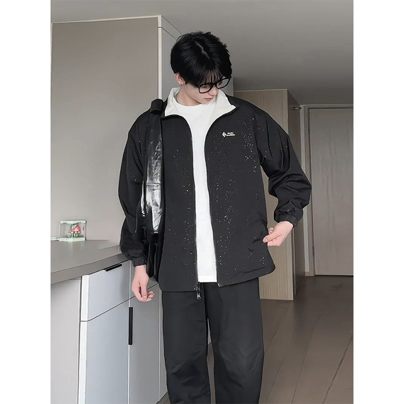 Starry Sky Black Reversible Jacket for Men, Trendy, High-End, Cool, Reversible Waterproof Jacket, American Baseball Jacket