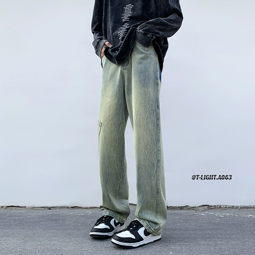 Штаны, джинсы, в американском стиле, градиент, свободный прямой крой