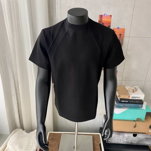 Черная летняя космическая хлопковая футболка, короткий рукав, в американском стиле