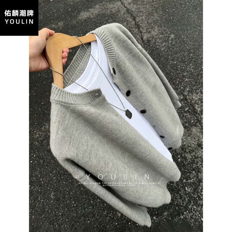Light Gray Cardigan Sweater for Men, Autumn Lazy Style, High-End Knitwear, Cleanfit Loose Casual Jacket Light Gray Cardigan Sweater for Men, Autumn Lazy Style, High-End Knitwear, Cleanfit Loose Casual Jacket
