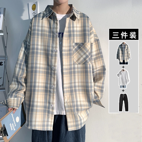 Рубашка, комплект, лонгслив, мужская куртка, изысканный стиль, 3 предмета