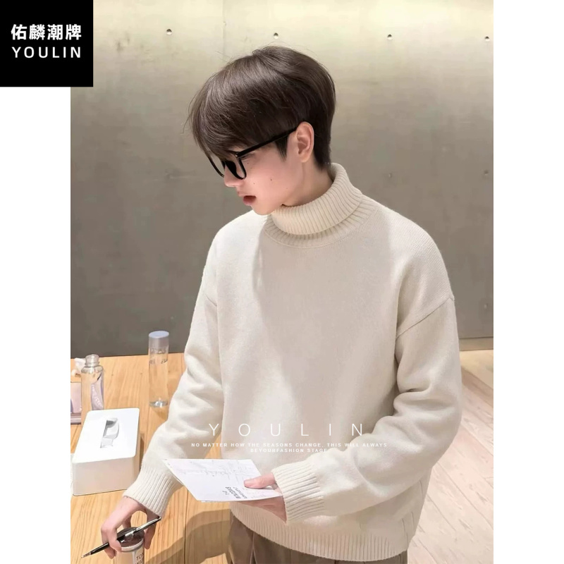 Cleanfit White Turtleneck Sweater for Men, Autumn and Winter, Husband-Like Style, Fleece-Lined Knitwear, High-End Feel, Inner Layer Base Shirt Cleanfit White Turtleneck Sweater for Men, Autumn and Winter, Husband-Like Style, Fleece-Lined Knitwear, High-End Feel, Inner Layer Base Shirt