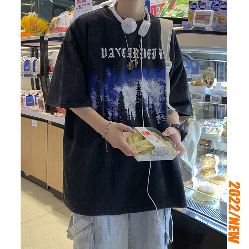 vintage American retro T-shirt oversize water washed for old short sleeve female design sensation Little crowdlovers 70% sleeves