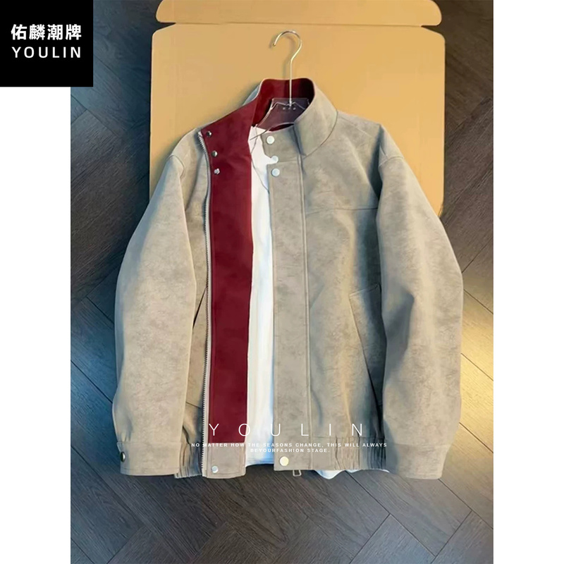 American-Style Color-Block Tie-Dye Pu Leather Flight Jacket for Men, Autumn High-End Cool Leather Coat, Short Baseball Jacket American-Style Color-Block Tie-Dye Pu Leather Flight Jacket for Men, Autumn High-End Cool Leather Coat, Short Baseball Jacket