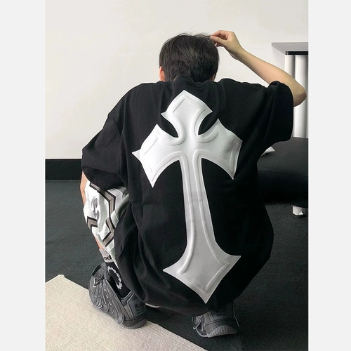 Ретро футболка, европейский стиль, в американском стиле, короткий рукав, оверсайз