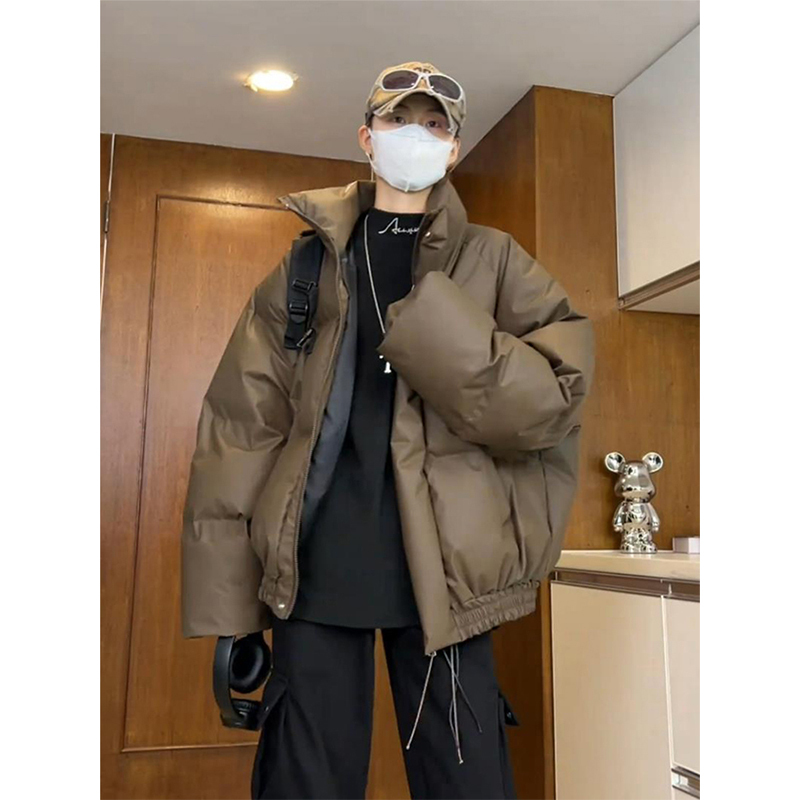 Melard Coffee-Colored Short down Jacket for Men, Winter Oversized Pu Leather Puffer Coat, Cleanfit Stand Collar Outerwear Melard Coffee-Colored Short down Jacket for Men, Winter Oversized Pu Leather Puffer Coat, Cleanfit Stand Collar Outerwear