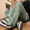 Tweed Style Striped Woolen Pants for Men, Fleece-Lined, American Retro Straight-Leg Wide-Leg Pants, Melard Loose Drape Long Pants