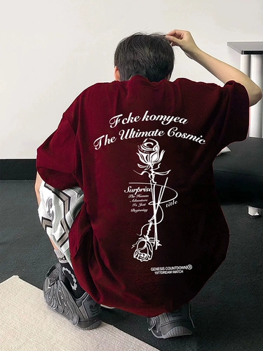 Бордовая модная летняя футболка, европейский стиль, короткий рукав, США