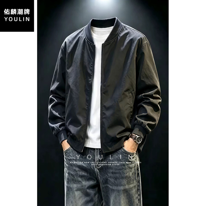 Black Short Shoulder-Length Jacket for Men, Autumn Trendy Brand, Water-Resistant American-Style Pilot Jacket, Cleanfit Baseball Jacket Black Short Shoulder-Length Jacket for Men, Autumn Trendy Brand, Water-Resistant American-Style Pilot Jacket, Cleanfit Baseball Jacket