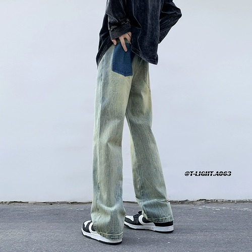 Штаны, джинсы, в американском стиле, градиент, свободный прямой крой