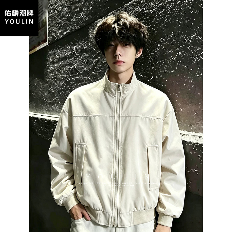 American-Style White Stand-Collar Flight Jacket for Men, Short Autumn Three-Proof Windbreaker, Cleanfit Baseball Jacket American-Style White Stand-Collar Flight Jacket for Men, Short Autumn Three-Proof Windbreaker, Cleanfit Baseball Jacket
