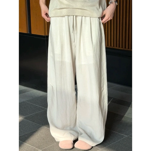 Летние тонкие штаны подходит для мужчин и женщин, из хлопка и льна, свободный прямой крой