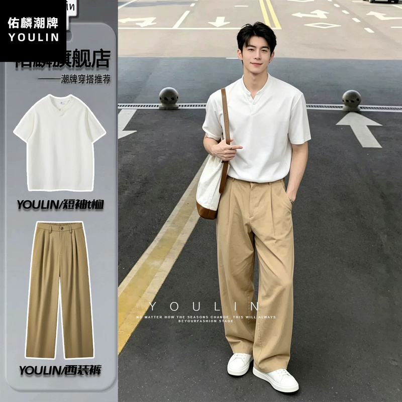Old Money Style Husband-Like Outfit for Men, Linen Suit with a High-End Feel, Drapey Trousers, Ootd Summer Outfit, Complete Set