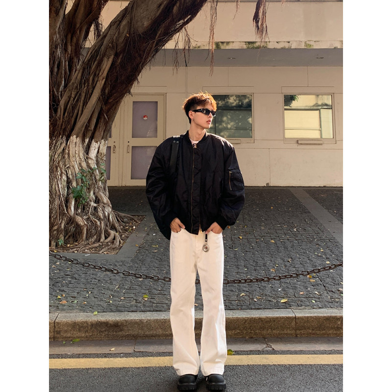 Men's Bomber Jacket Spring Trendy American High Street Cleanfit Baseball Jacket with Shoulder Pads Workwear Short Jacket