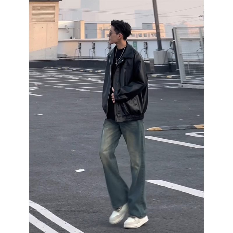 Black Stylish Leather Jacket for Men, Trendy and High-End, Suitable for Autumn and Spring, Biker Jacket, American Retro Baseball Jacket, Pu Leather Jacket Black Stylish Leather Jacket for Men, Trendy and High-End, Suitable for Autumn and Spring, Biker Jacket, American Retro Baseball Jacket, Pu Leather Jacket