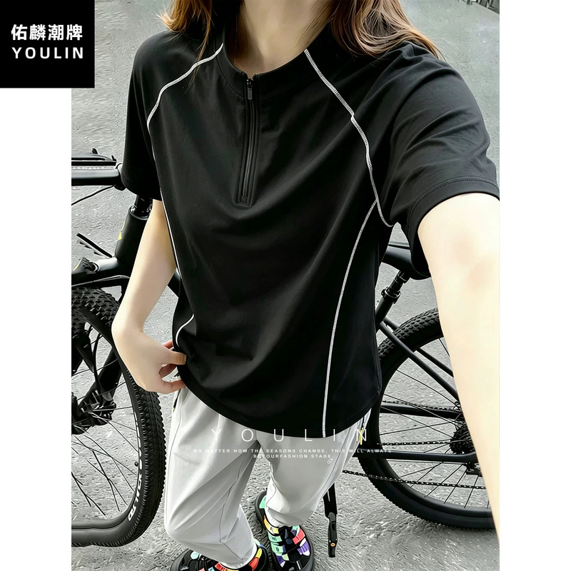 Hasselblad Line Half-Zip Short-Sleeve Unisex Summer Thin Quick-Dry Sports T-Shirt Feather Tennis Wear Outdoor Cycling Wear
