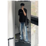 Штаны, синие ретро джинсы, европейский стиль, свободный прямой крой