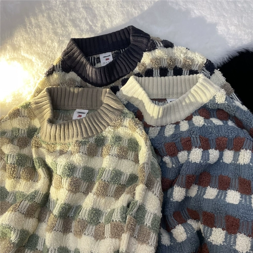 Ретро парная одежда для влюбленных, японский свитер, приятная телу трикотажная утепленный лонгслив, оверсайз