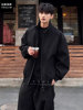 Black Diagonal Collar Jacket for Men, Short Cleanfit American-Style Bomber Jacket, Boxy Three-Proof Outdoor Jacket