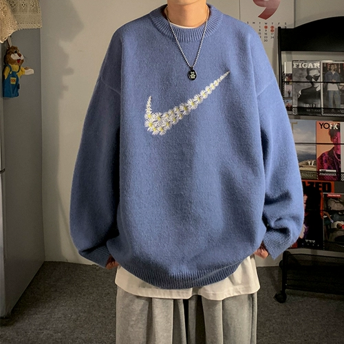 Осенний трендовый трикотажный брендовый шерстяной свитер для влюбленных, в корейском стиле, увеличенная толщина, оверсайз