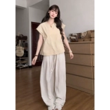 Бежевые тонкие штаны для отдыха, подходит для подростков, оверсайз, свободный прямой крой