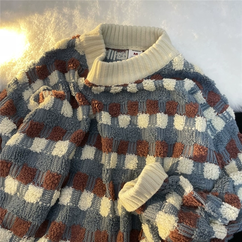 Ретро парная одежда для влюбленных, японский свитер, приятная телу трикотажная утепленный лонгслив, оверсайз