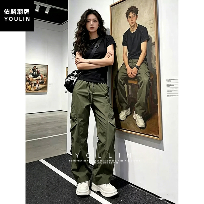 Army Green American-Style Paratrooper Cargo Pants for Men, Summer Thin Pleated Quick-Dry Sports Pants, Outdoor Hiking Scimitar Pants