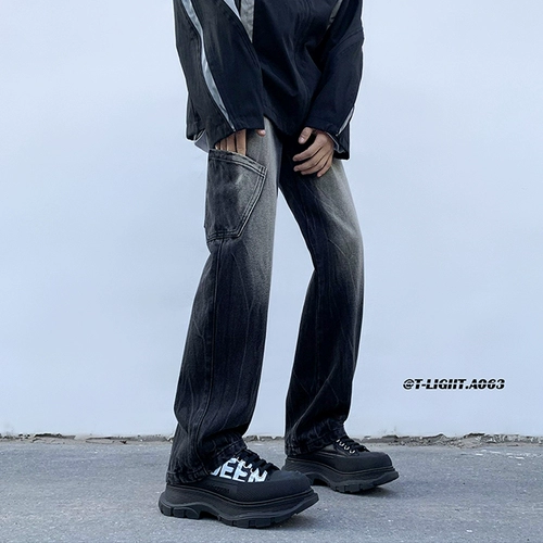 Штаны, джинсы, в американском стиле, градиент, свободный прямой крой