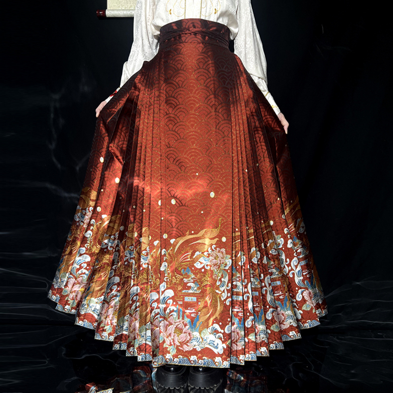 Viscount Autumn Colors【Fish Leaping over the Dragon Gate】Original Ming-Style 8-Fold Pleated Mamian Skirt, Versatile Everyday Hanfu Half Skirt