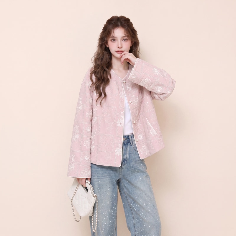 Rola Pink New Chinese-Style Embroidered Sequin Short Jacket for Women, Autumn New Trendy Beautiful Chanel-Style Jacket Top Rola Pink New Chinese-Style Embroidered Sequin Short Jacket for Women, Autumn New Trendy Beautiful Chanel-Style Jacket Top