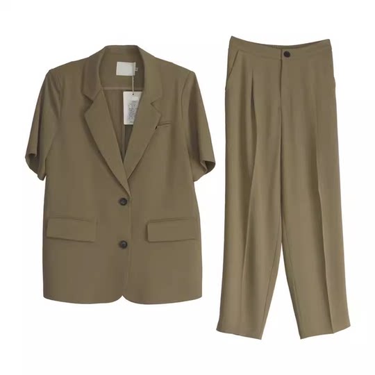 夏装新特大码女装胖妹m西服套装两件套显瘦洋气职业西装外套200斤