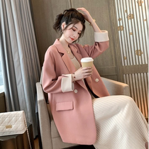 2021 autumn new style fat sister 200 catties large size womens clothing Internet celebrity small suit jacket mid-length suit jacket