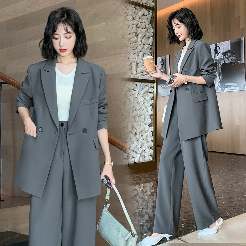 Spring and Autumn New Plus-Size Women's Clothing for Chubby Girls, Medium-Length Suit Set, Slimming Wide-Leg Floor-Length Pants Two-Piece Set Spring and Autumn New Plus-Size Women's Clothing for Chubby Girls, Medium-Length Suit Set, Slimming Wide-Leg Floor-Length Pants Two-Piece Set