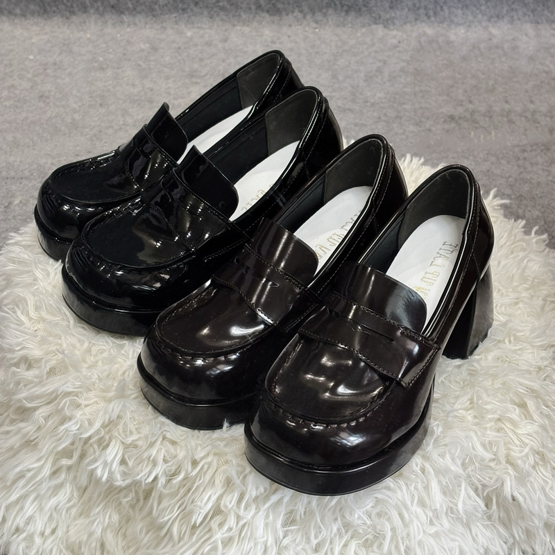 Nara High School 7.5cm Version of Koma Original Design Loafers High-Heeled Jk Uniform Shoes Japanese School Style Small Leather Shoes Nara High School 7.5cm Version of Koma Original Design Loafers High-Heeled Jk Uniform Shoes Japanese School Style Small Leather Shoes